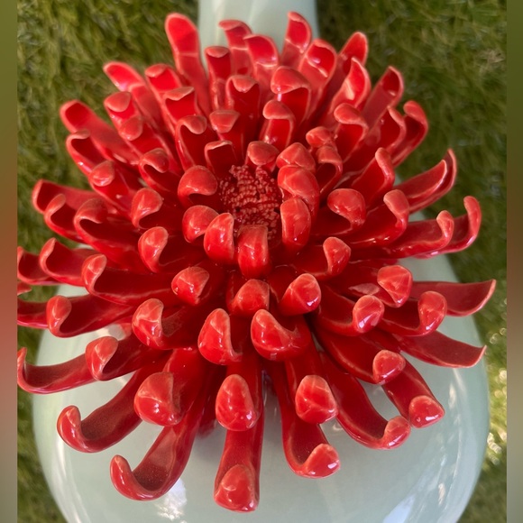 Anthropologie Chrysanthemum Mint and Coral Vase | NWT - Picture 3 of 6
